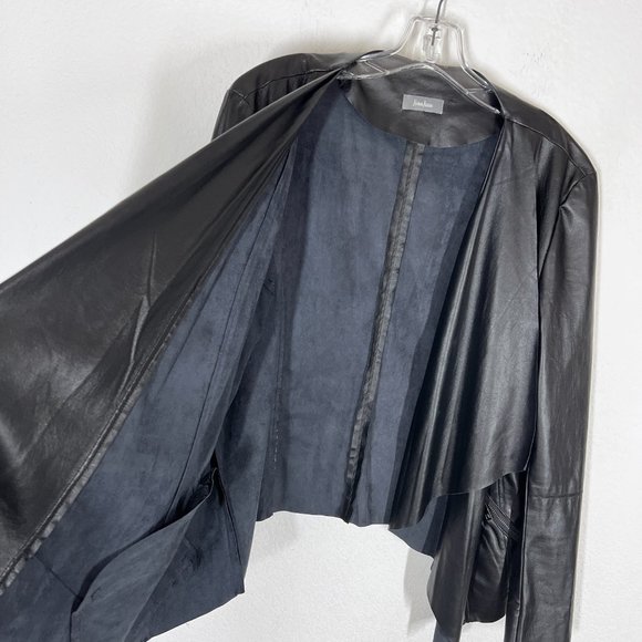 COPY - Neiman Marcus Black Faux Vegan Leather Waterfall Jacket - Picture 6 of 10